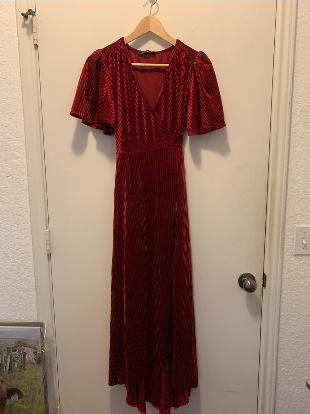 Simple Red Velvet High-Low Wrap Dress